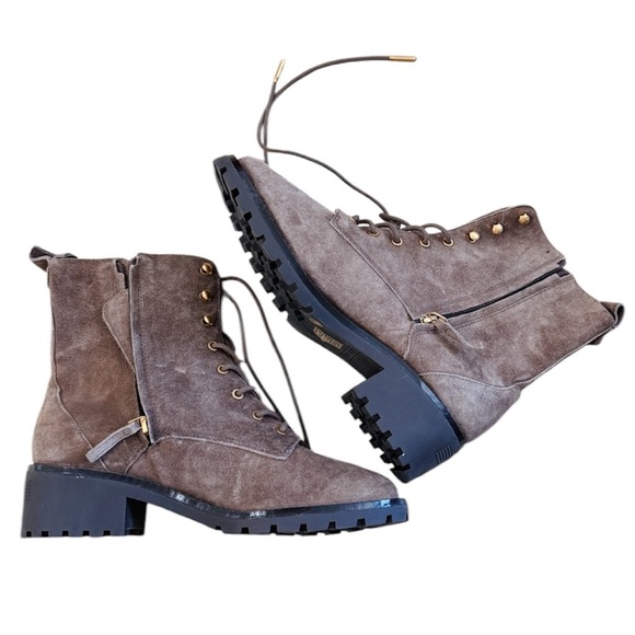 Tory Burch Combat Lug Sole Boot Nat Suede Booties - Picture 1 of 6